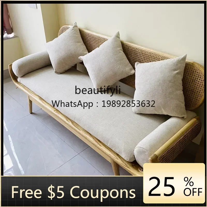 

FF Solid Wood Rattan Sofa Bed & Breakfast Living Room Rattan Chair Model Room Designer Light Luxury Creative Furniture