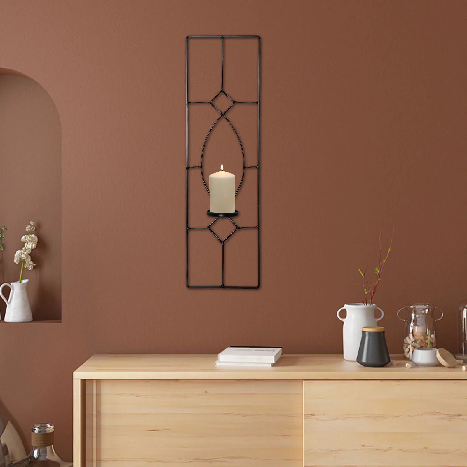 

1pc Wall Mounted Decor Iron Hanging Candlestick Home Shelf Wall Art Candlestick Ironwork Hanging Rack