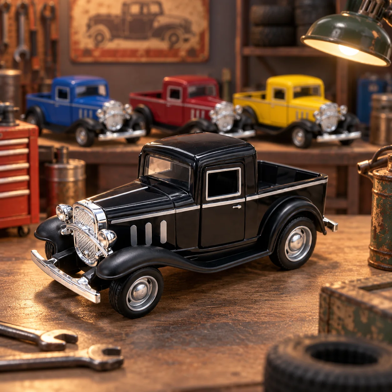 (Corrugated box) 1/36 scale, Vintage Old-Timer Pickup Truck style toy car, powerful spring, metal casting, boy's toy, the best g