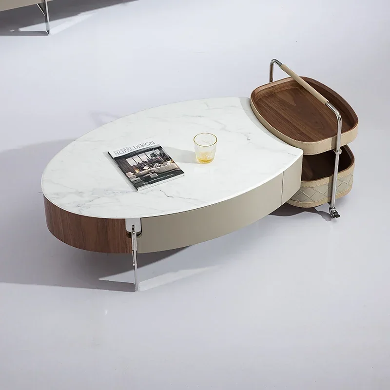 Coffee table living room household small apartment movable side cart TV cabinet combination
