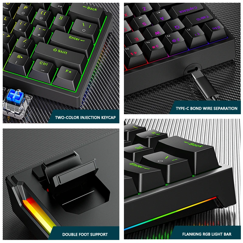 Imagem -03 - Mini Teclado Mecânico para Jogos Tipo-c com Fio 61 Chaves Rgb Hotswap Pbt Keycaps 60 Ergonomia K620