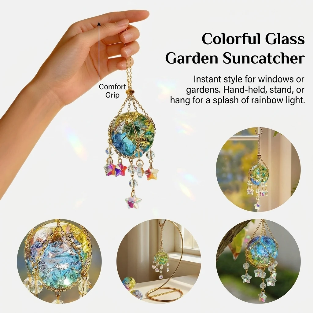 1Pc Crystal Sun Catcher High-Transparency Glass Prism Hanging Ornament for Garden Window Balcony Home Yard Decoration