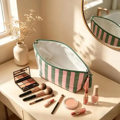 Large Capacity Striped Makeup Bag with Tassels, Cosmetic Bag,Portable Travel Toiletry Bag,Multifunctional Storage Organizing Bag
