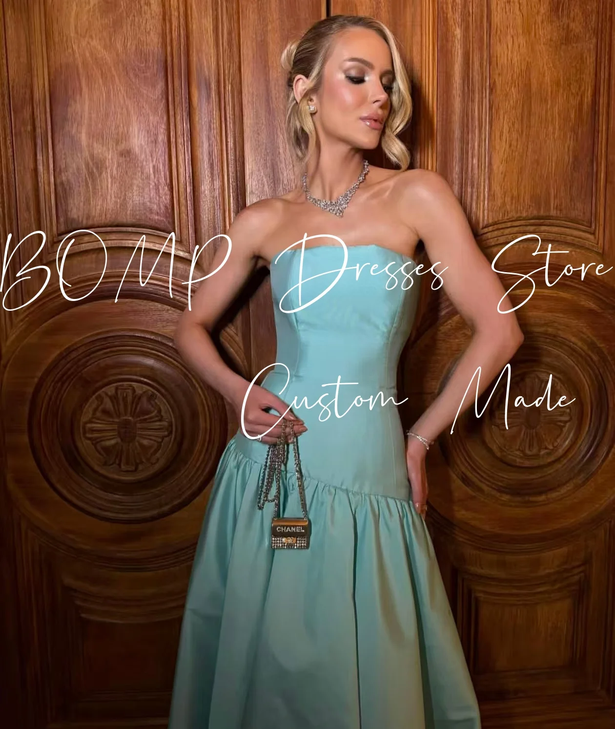 Elegancka zielona suknia wieczorowa z tafty, bez ramiączek, drapowana, o kroju litery A, na specjalne okazje, wesele, studniówkę, szyta na miarę dla kobiet.