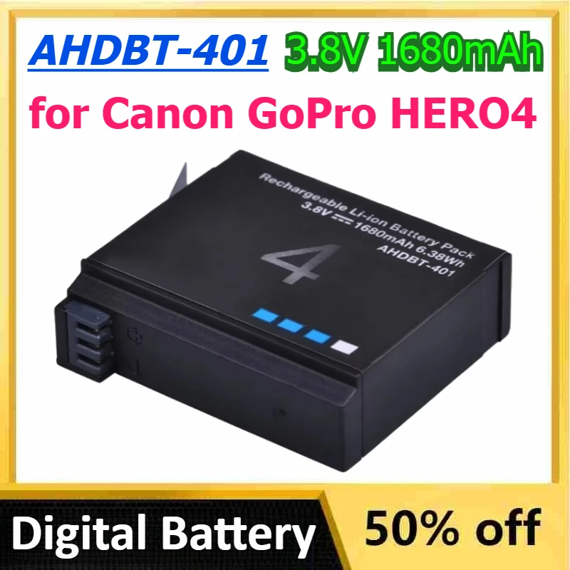 AHDBT-401 3.8V 1680mAh Li-ion Digital Battery for Canon GoPro HERO4 Action Camera for GoPro AHDBT-401 Hero4 Black Silver