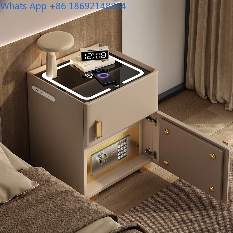 Smart Marble Top Bedside Cabinet with Safe Luxury Home Bedroom Lockable Small Storage Cabinet