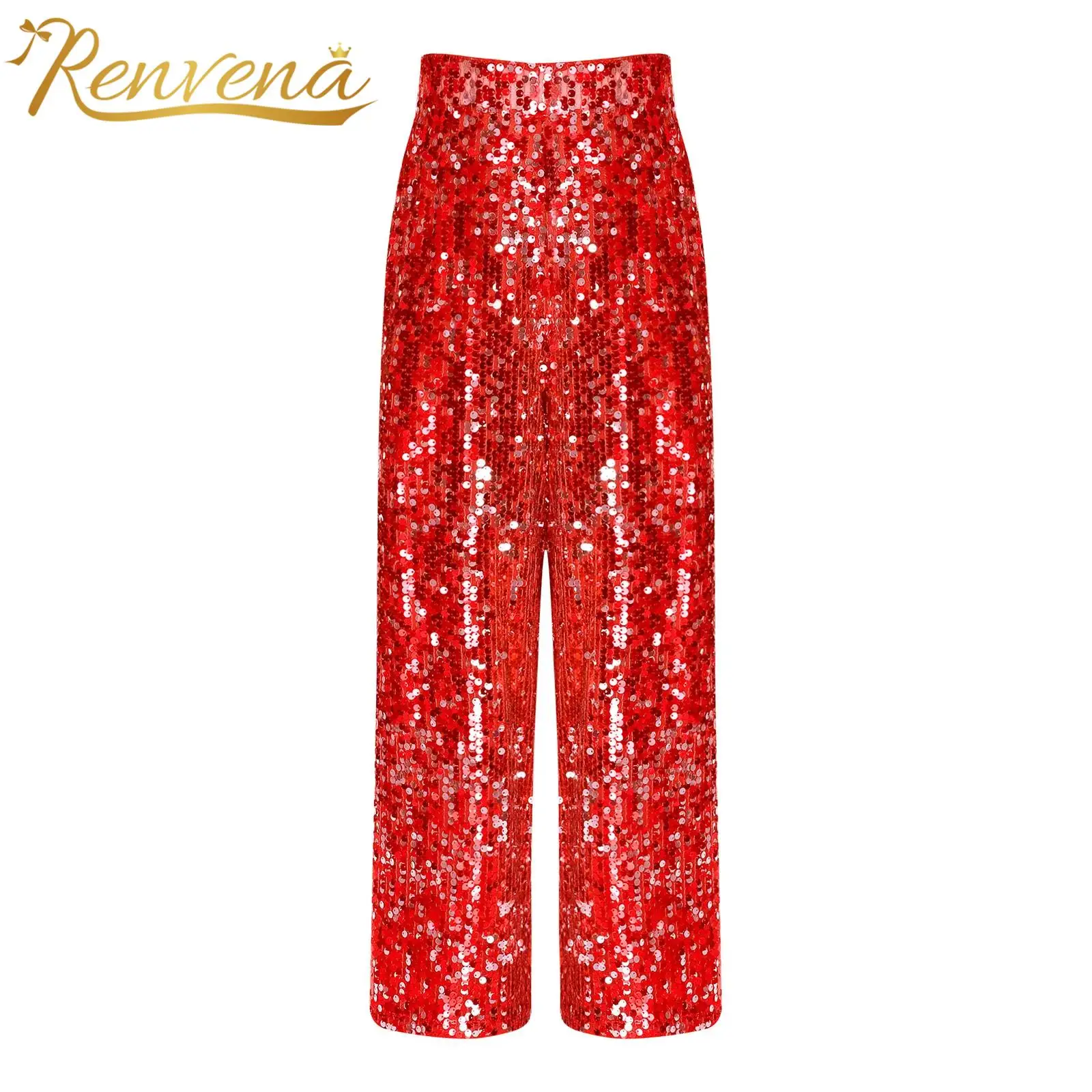 Pantalons brillants à paillettes pour filles de 6 à 14 ans, pantalons à la mode pour enfants, taille élastique, Costumes de spectacle sur scène de fête Rave, pantalons longs de danse