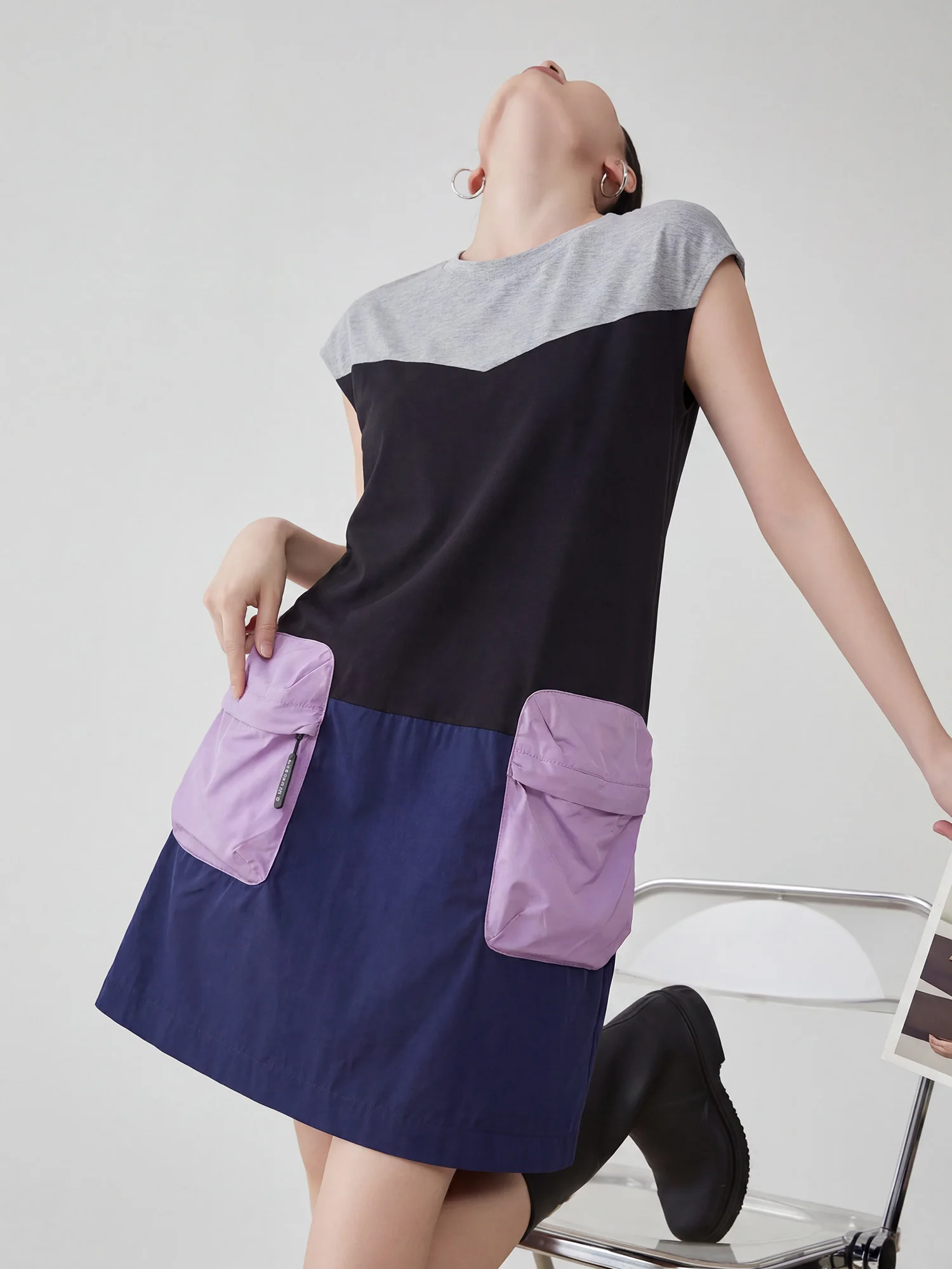 

Женское платье с цветными блоками и карманами, с круглым вырезом, коротким рукавом, свободного кроя, повседневное, универсальное, из мягкого полиэстера, для города и на каждый день