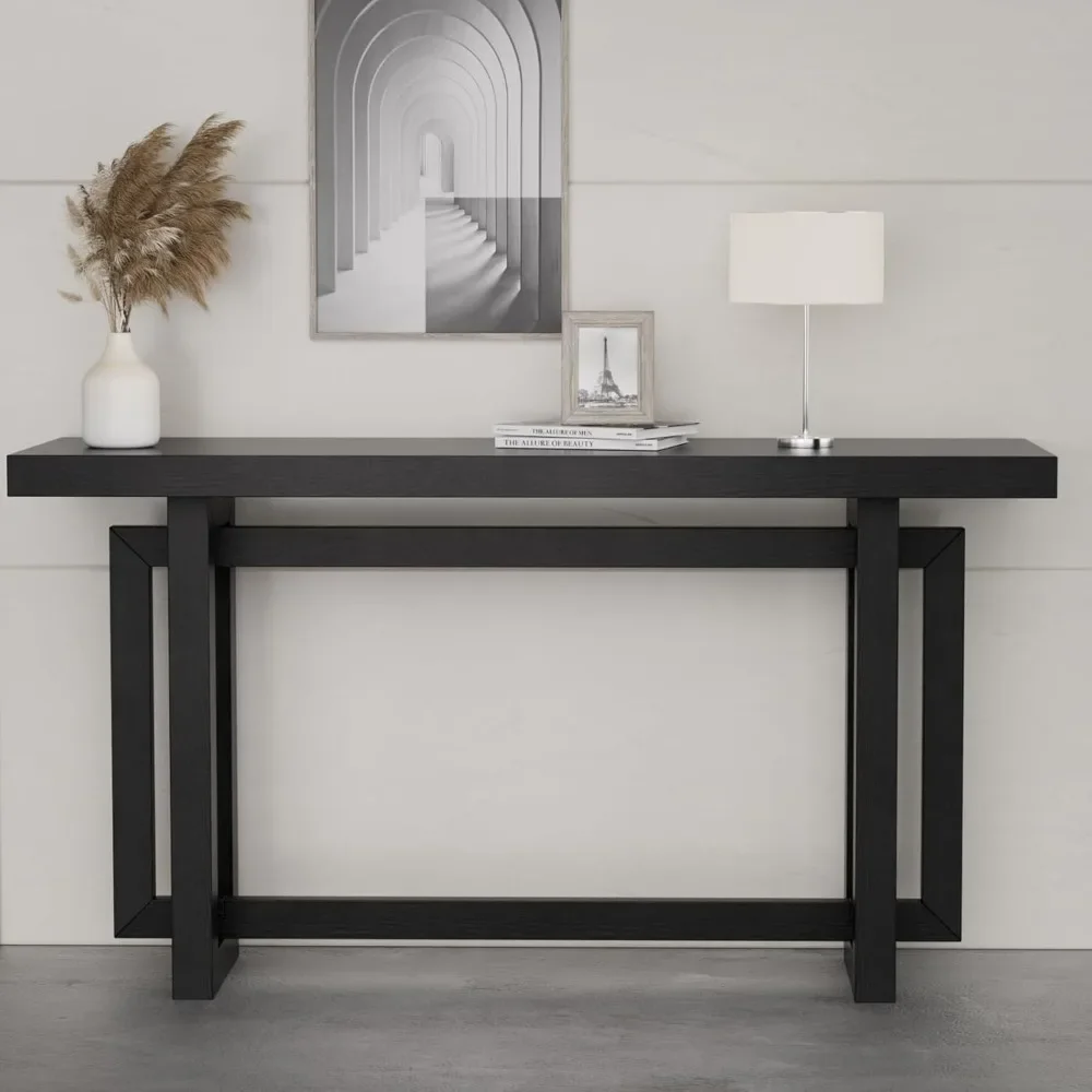 Sofa Table,Black Console TableNarrow Long Modern Console Table Behind Couch,Rubber Wood Leg Rectangle Table