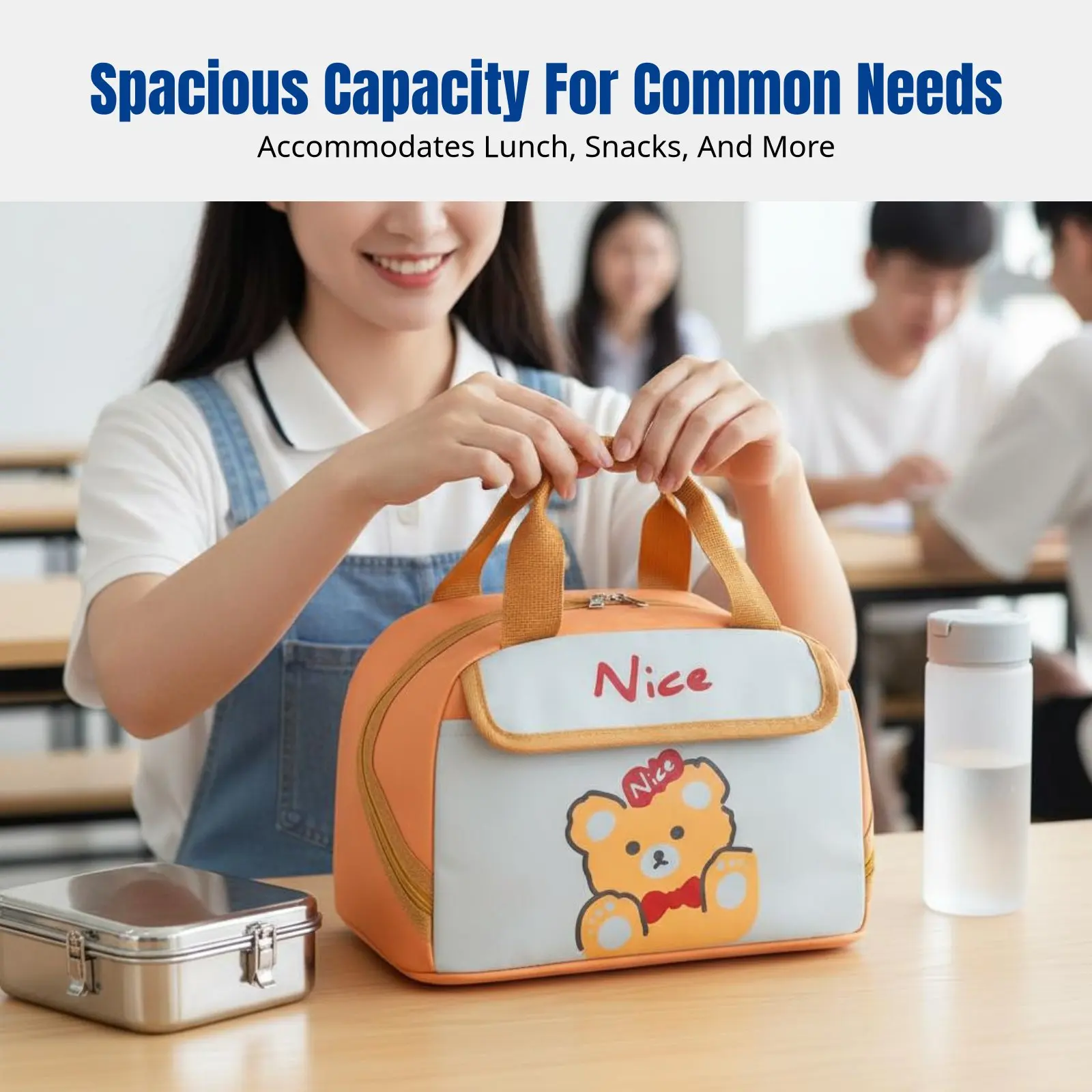 

Термосумка для обедов с мультяшным рисунком, милая сумка-тоут для бенто-боксов для студентов, большая вместимость, ручная, разноцветная, из ткани Оксфорд