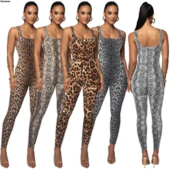 Women Leopard Print One Piece Jumpsuits Sexy Sleeveless Tank Bodycon Workout Sports Yoga Rompers Y2K Night Club Party Outfits