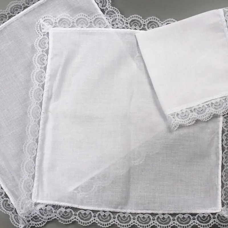 

193E Cotton Handkerchief Women Washable Lace Trim Hankies Tie-dye Handkerchief