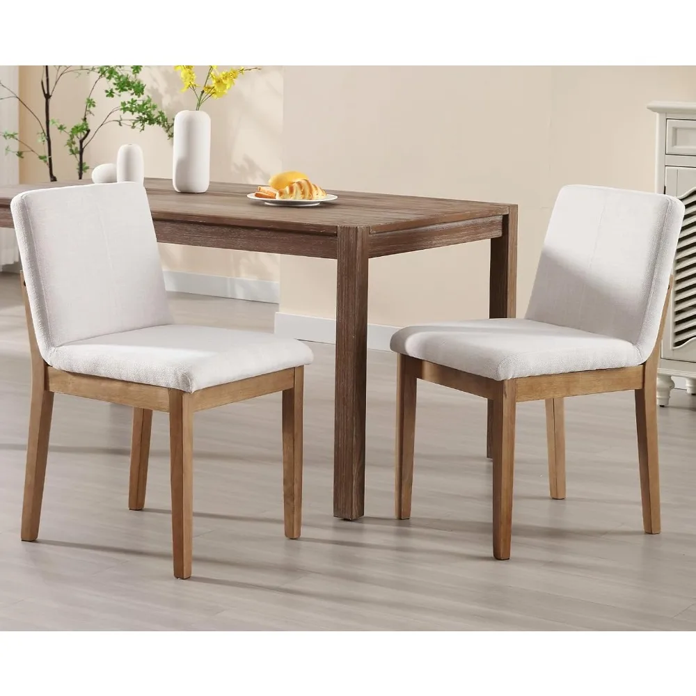 

Modern Dining Chairs Elegant Kitchen Chairs Linen Armless Wooden Chair Upholstered for Dining Room Living Room, Set of 2, Beige