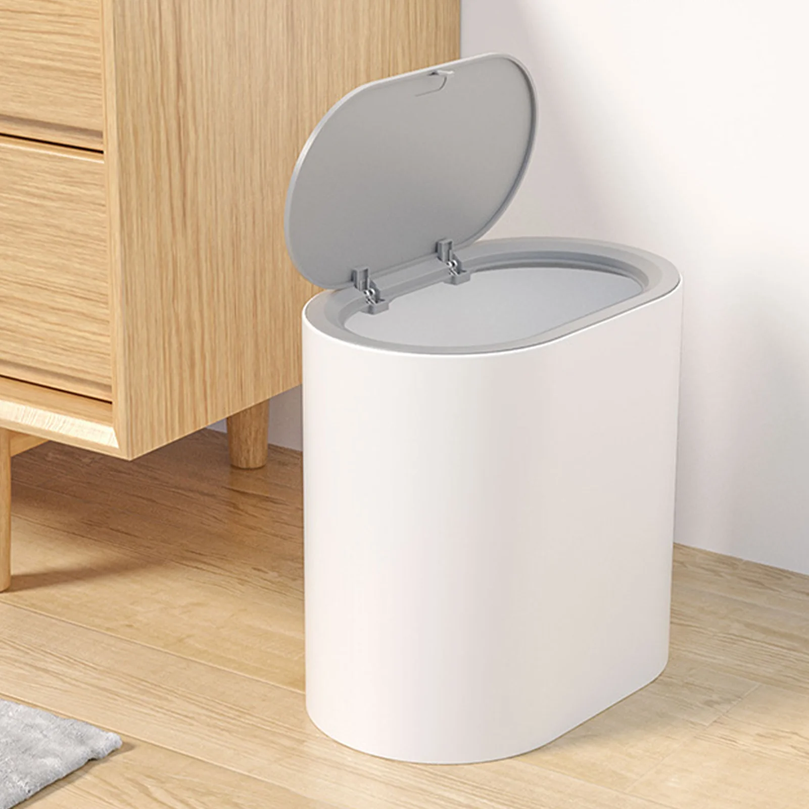 Badezimmer-Mülleimer mit Deckel, Push-Typ-Mülleimer, geruchshemmender Mülleimer, drücken Sie oben, Mülleimer, Abfallkorb für Küchenzubehör