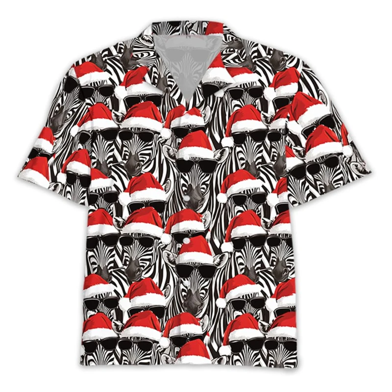 

Santa Hat Animals 3D Printed Short Sleeve Shirts For Men Christmas Male Streetwear Casual Bear Dinosaur Blouses Man Shirt Tops