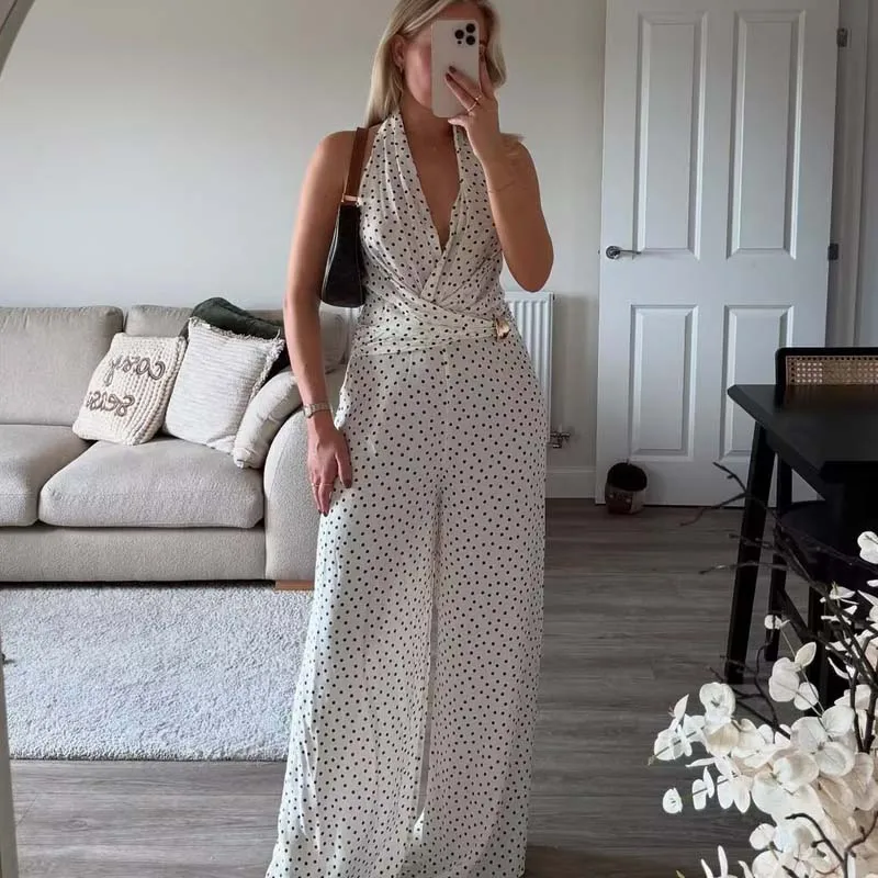 

YENKYE сексуальный комбинезон с открытой спиной в горошек для женщин, новый элегантный длинный комбинезон 2025 года
