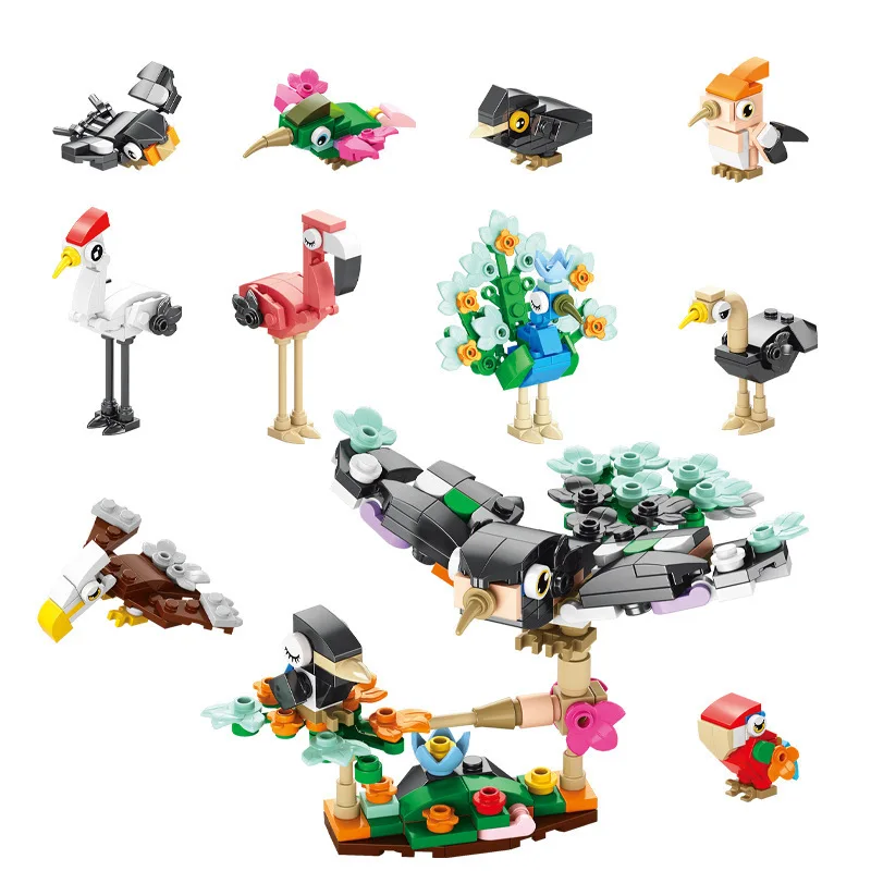 10PCS Animal Park Cartoon Owl Peacock Eagle Mini Desktop Decoration Building Blocks Bricks Toys Gifts