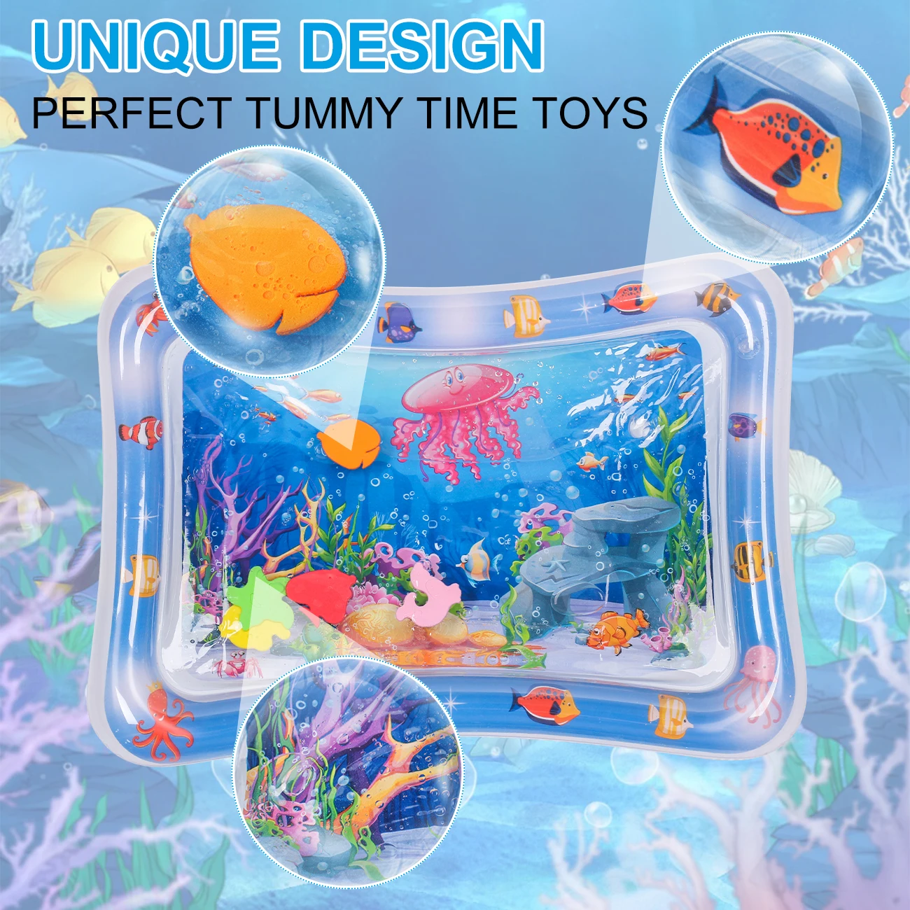 Inflatable Cat Dog Water Mat,Newly Upgraded Anti-Scratch Leak Proof Mat, with Floating Fish for Indoor Kitten Cats to Swatting