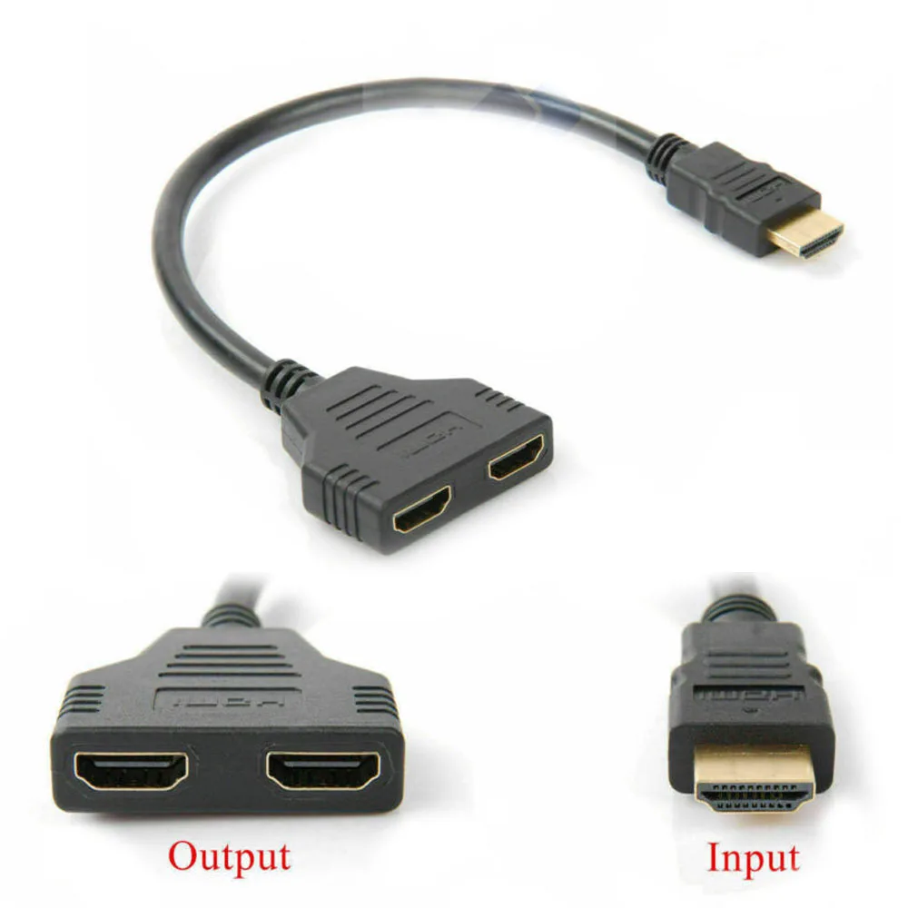 1x HDMI Splitter 1 to 2 Out Cable Adapter Full HD 1080P Male to 2 Female 3D for HD projectors DLP LCD TV & Audio