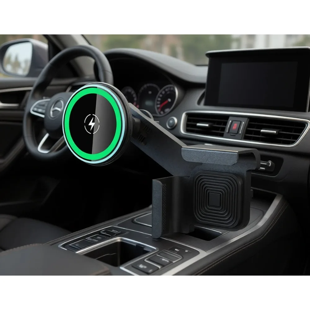 

15W MagSafe Car Mount with Active Cooling Fast Wireless Charger for iPhone 12 17 Series 40 Inch Cable