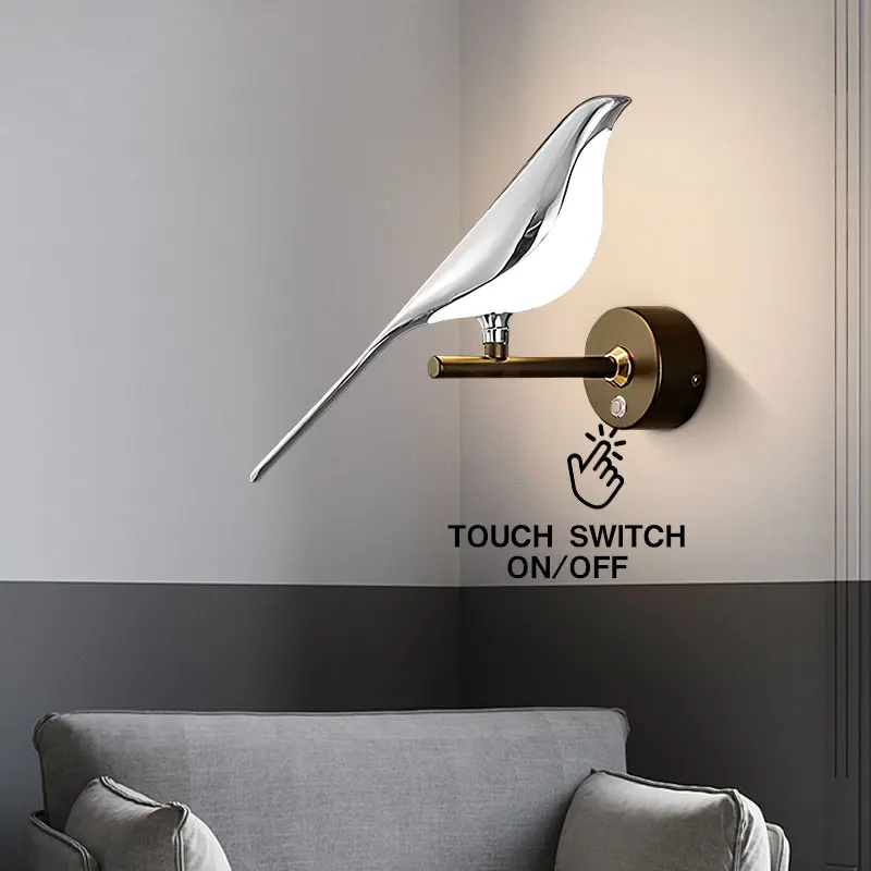 Magpie Bird Touch Switch ON/OFF LED Wall Lights for Corridor Aisle 360° Rotatable LED Wall Lamps for Bedroom Bedside AC85-265V