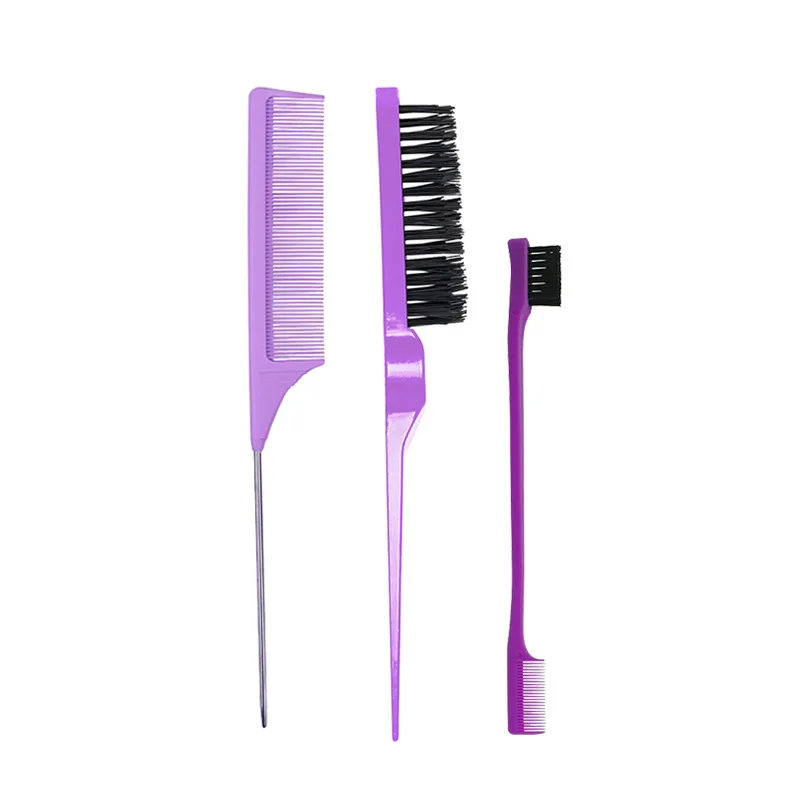 3PCS Hair Brush Set,Hair Styling Comb Including Dual Sided Edge Brush & Rat Tail Comb and Teasing Comb for Women Girl Barber