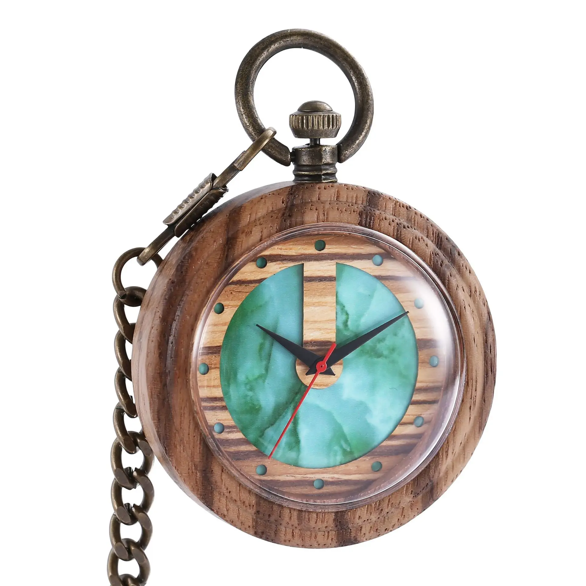 Деревянные карманные часы Разнообразие деревянных креативных двойных кругов Qinggu на толстой цепочке, мужские и женские кварцевые