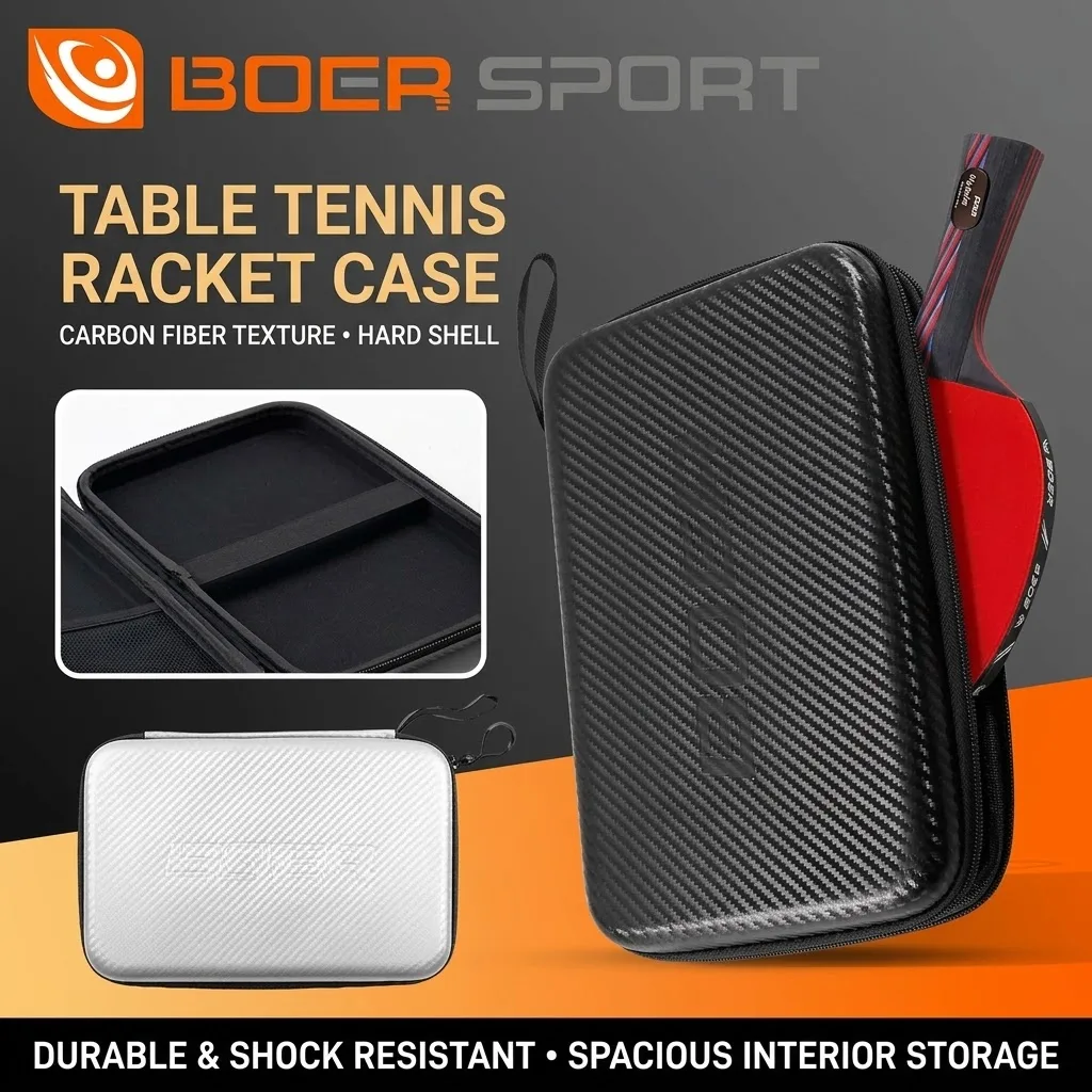 Boer Table Tennis Racket Bag Eva Hard Shell Square Bag, Large Capacity Compartmentalized Hard Table Tennis Racket Bag