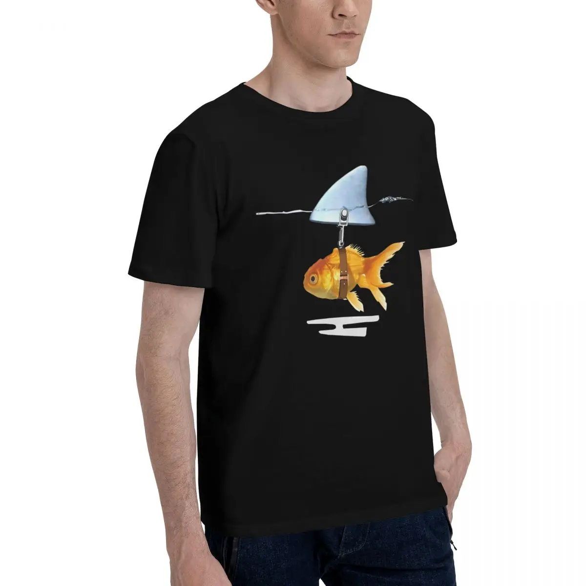 Goldfish And Shark 100% Cotton Casual Breathable Confortable Summer Funny Men's T-Shirts Clothes Men