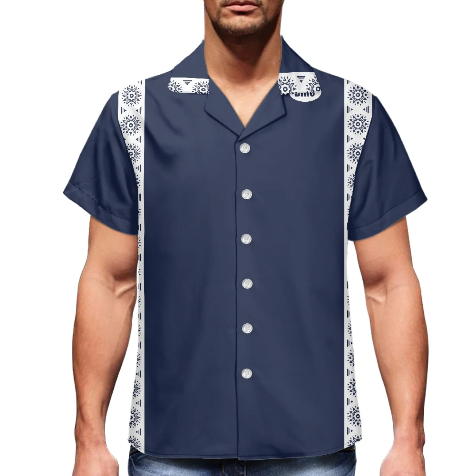 

New Indian Tribe Design Style Printed Deach Trend Shirt v Neck Short Sleeve Hawaiian Luxury Men's Summer Sports Shirt Luxury