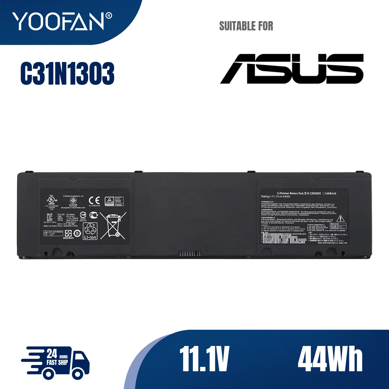 

YOOFAN New Genuine C31N1303 Laptop Battery For Asus PRO Essential PU401 PU401L PU401LA E401LA Series Notebook 11.1V 44WH 3900MAH