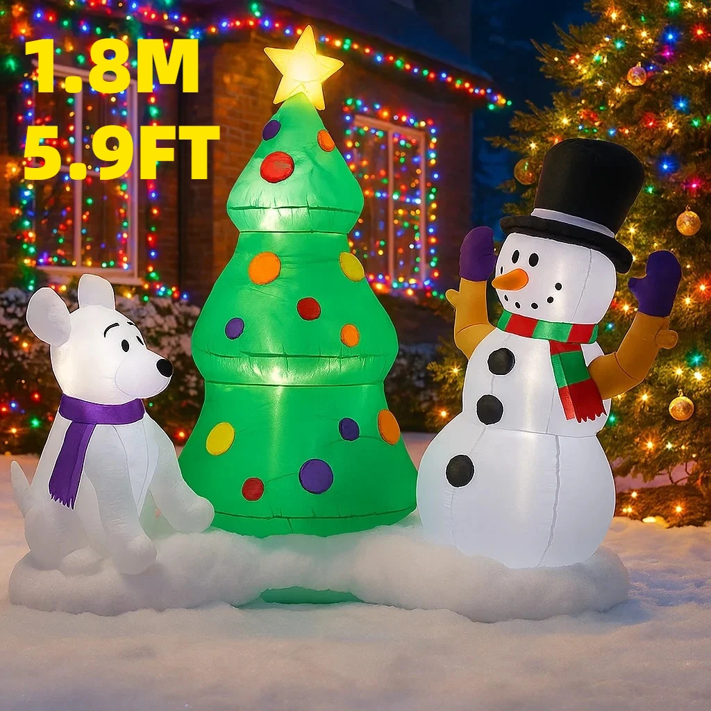 

1.8M/5.9FT Inflatable Christmas Tree Snowman Puppy Lights LED Home Decorations Toys Yard Xmas Holiday Supplies Outdoor Decor
