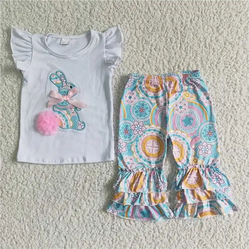 

2022 RTS Fashion New Design Cheap Cute Children Boutique Ruffle Easter Rabbit Baby Clothes Set Girls Clothing Outfits Holiday