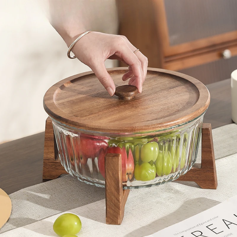 

Wooden fruit tray living room, home personalized snack box, glass fruit tray, high-end candy tray, dry fruit tray