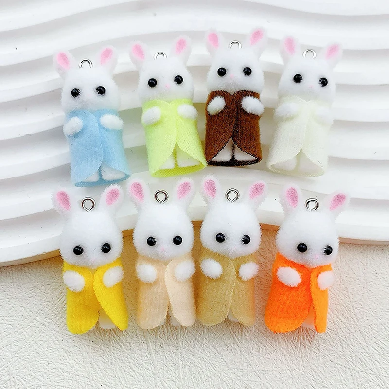 1PCS Kawaii 3D Flocking Rabbit Charm Cute Rabbit Earring Keychain Pendant DIY Accessories