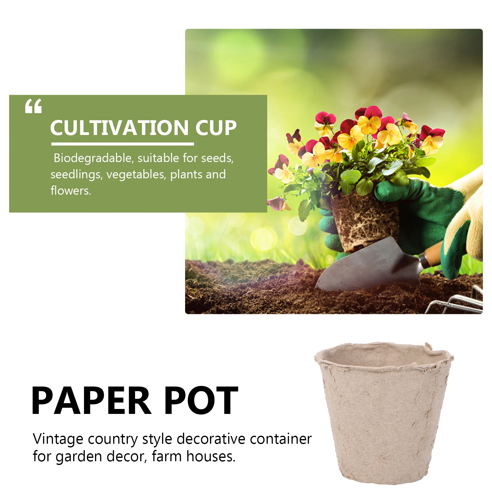 

40pcs Nursery Cups Gardening Planting Flower Pots Degradable Paper Pulp Vintage Containers Seeds Seedlings Vegetables Plants
