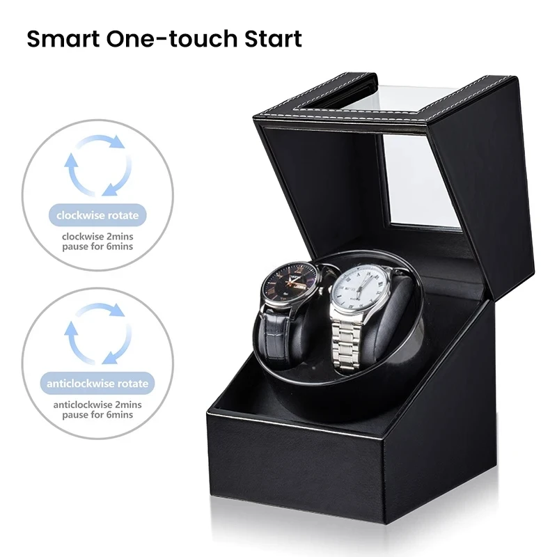 2 Slots Watch Winder for Automatic Watches Auto Watch Winder Box with Quiet Motor Leather Watch Rotator AC Adapter