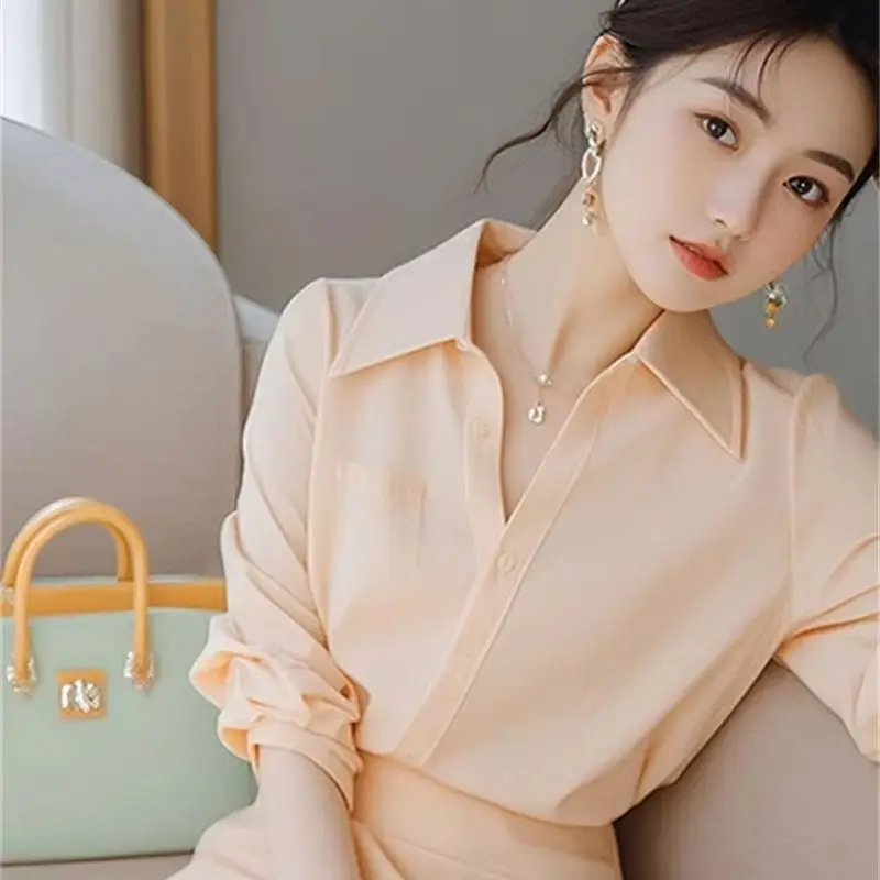 Autumn New Elegant Office Lady Formal Outfits French Elegant Women's Solid Color Shirt + High Waist Slim Skirt 2-Piece Set 737P