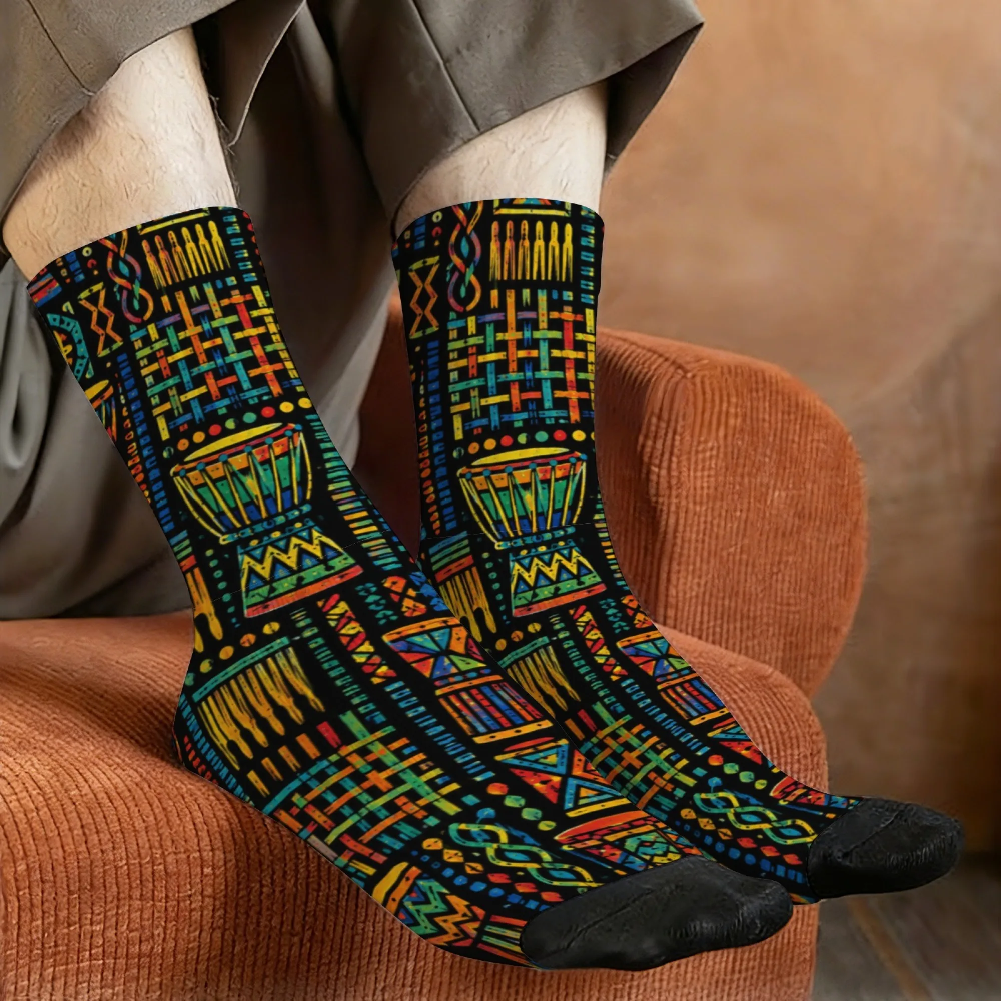 Retro Ethnic-style Totem Print Men's Socks Non-slip and Skin-friendly Socks Street Hip-hop Fun and Stylish Cycling Socks