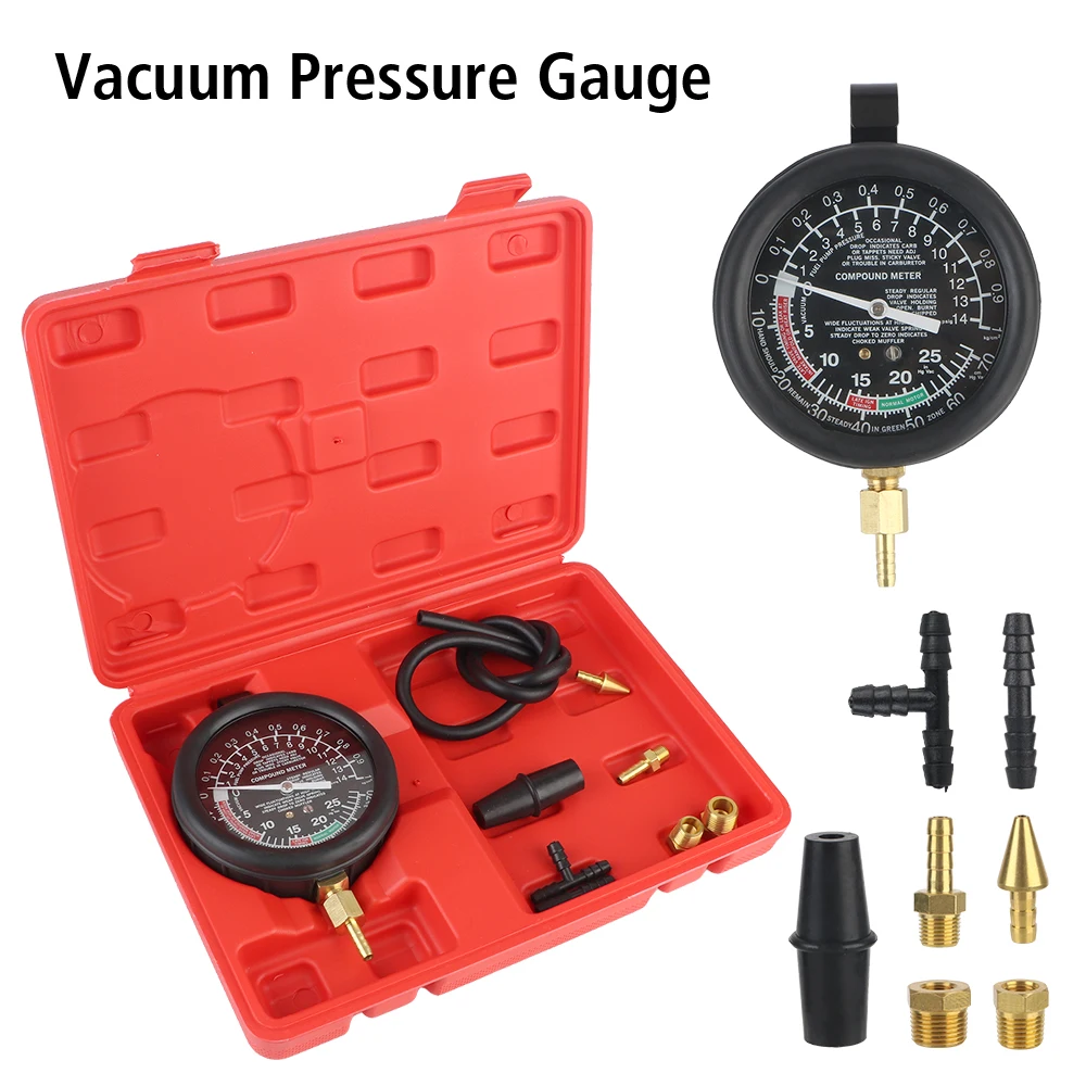 Automotive Cylinder Tester Kit Vacuum Gasoline Engine Compression Meter Pressure Gauge With Adapter