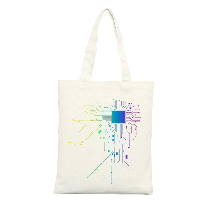 Circuit Board Graphic Canvas Tote Bag, Artistic Print for Casual Shopping and Daily Use