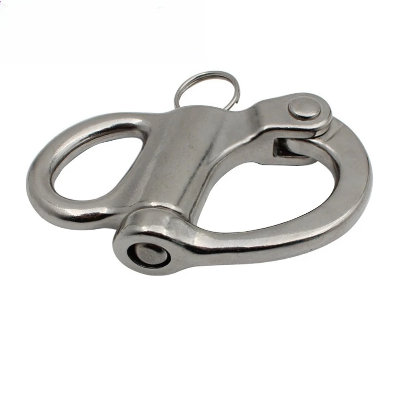 304 316 stainless steel fixed spring shackle snap shackle hand pull quick hanging shackle, self-locking shackle