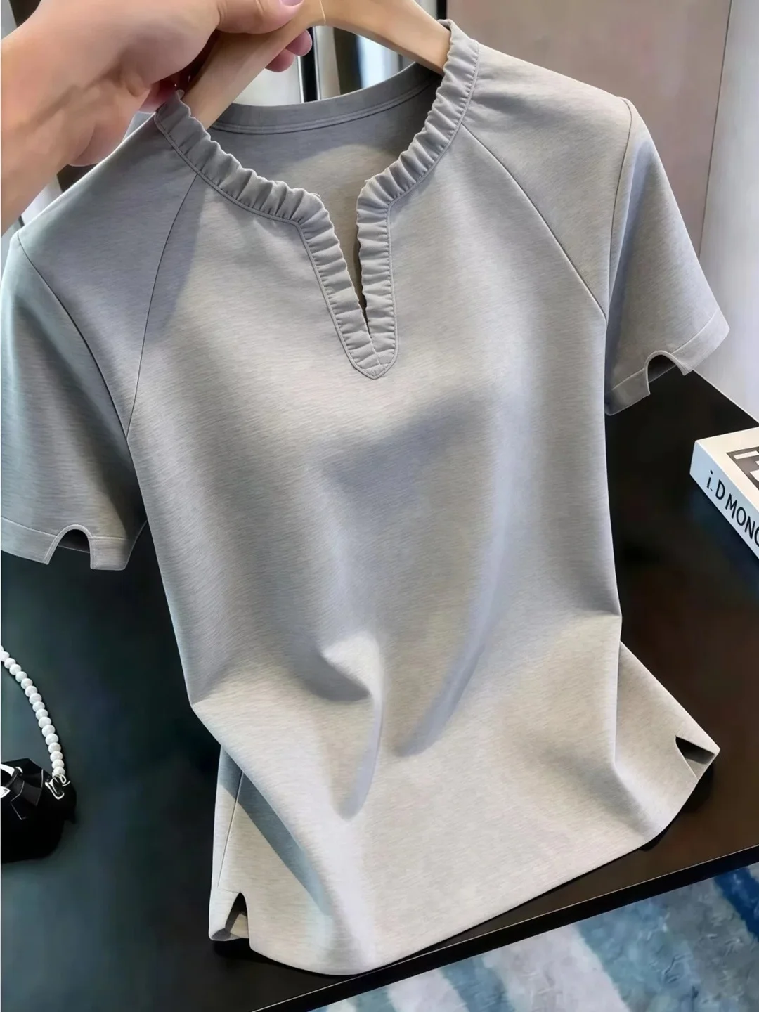 

Chic Loose Short Sleeve T-Shirt Pure Color Draped Sensation Wooden Summer Soft Slimming Versatile Small Shirt Korean Style