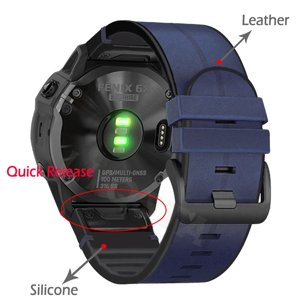 Correas de silicona y cuero para reloj inteligente, accesorio de 26 y 22mm para Garmin Fenix 7 7X 6 6X Pro 5X 5 Plus 3HR Instinct Epix 2 935 945