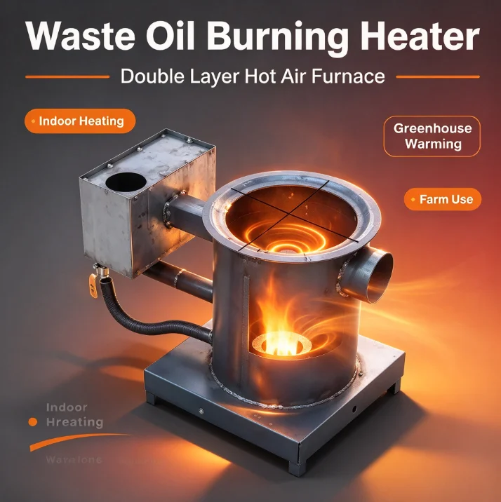 New Waste Oil Burner Double Layer Hot Air Furnace Indoor Heating Stove Rural Home Greenhouse Farm Heating Equipment