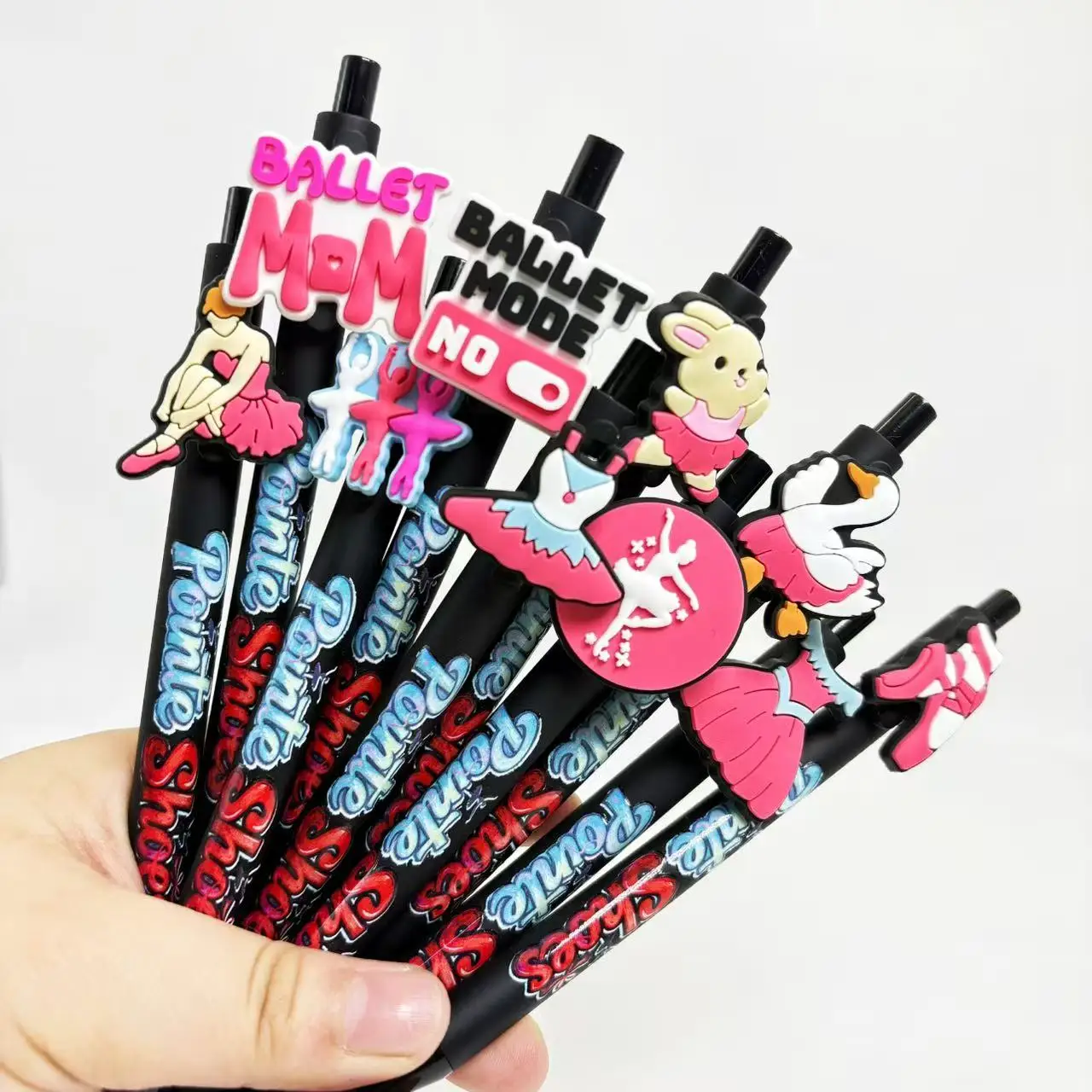 ปากกาลูกลื่นธีมบัลเลต์สีดำ 10/15 ชิ้น ดีไซน์สร้างสรรค์ ตัวด้ามสีดำ หมึกแห้งเร็ว เหมาะสำหรับนักเรียน ใช้เขียนเป็นของขวัญ