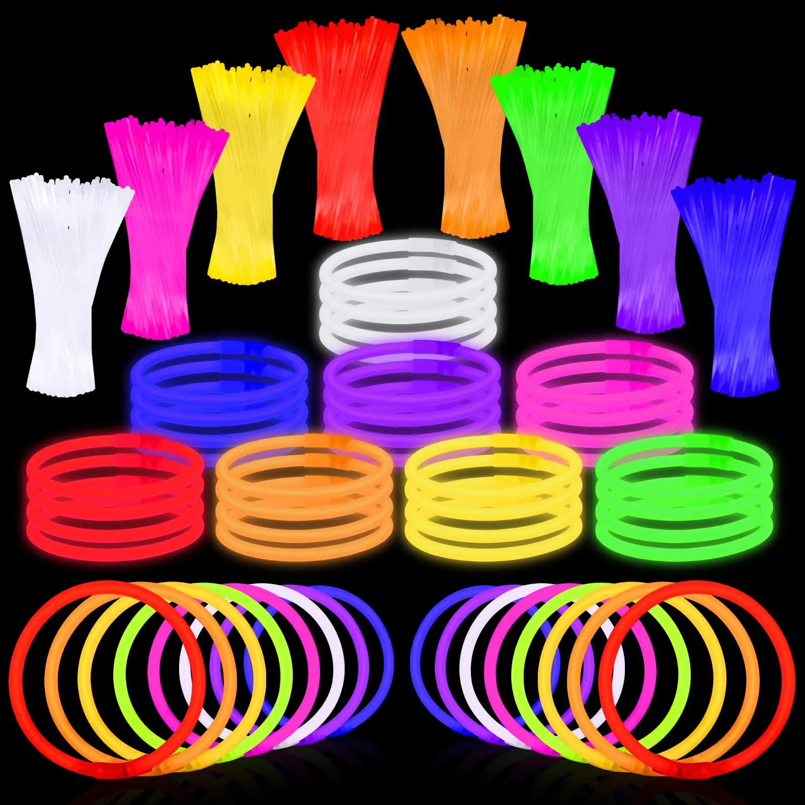 

Glow Sticks Bulk Party Favor 8" Glow in the Dark Supplie Light Up Neon Halloween Decor Necklace Bracelet for Kid Adult Birthday