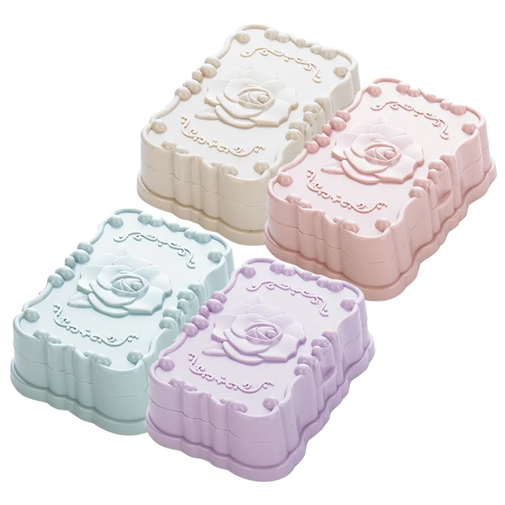 

4 Pcs Nordic Style Rose Relief Drain Soap Box Travel Bar Case Dish Container Bath Portable with Lid Pp Plastic Holder Shower