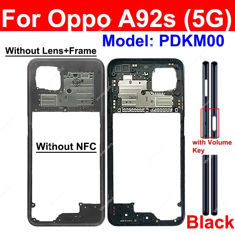 

Для OPPO A92s 5G PDKM00 Средняя рамка корпуса, рамка с боковой кнопкой, крышка объектива, запасные части