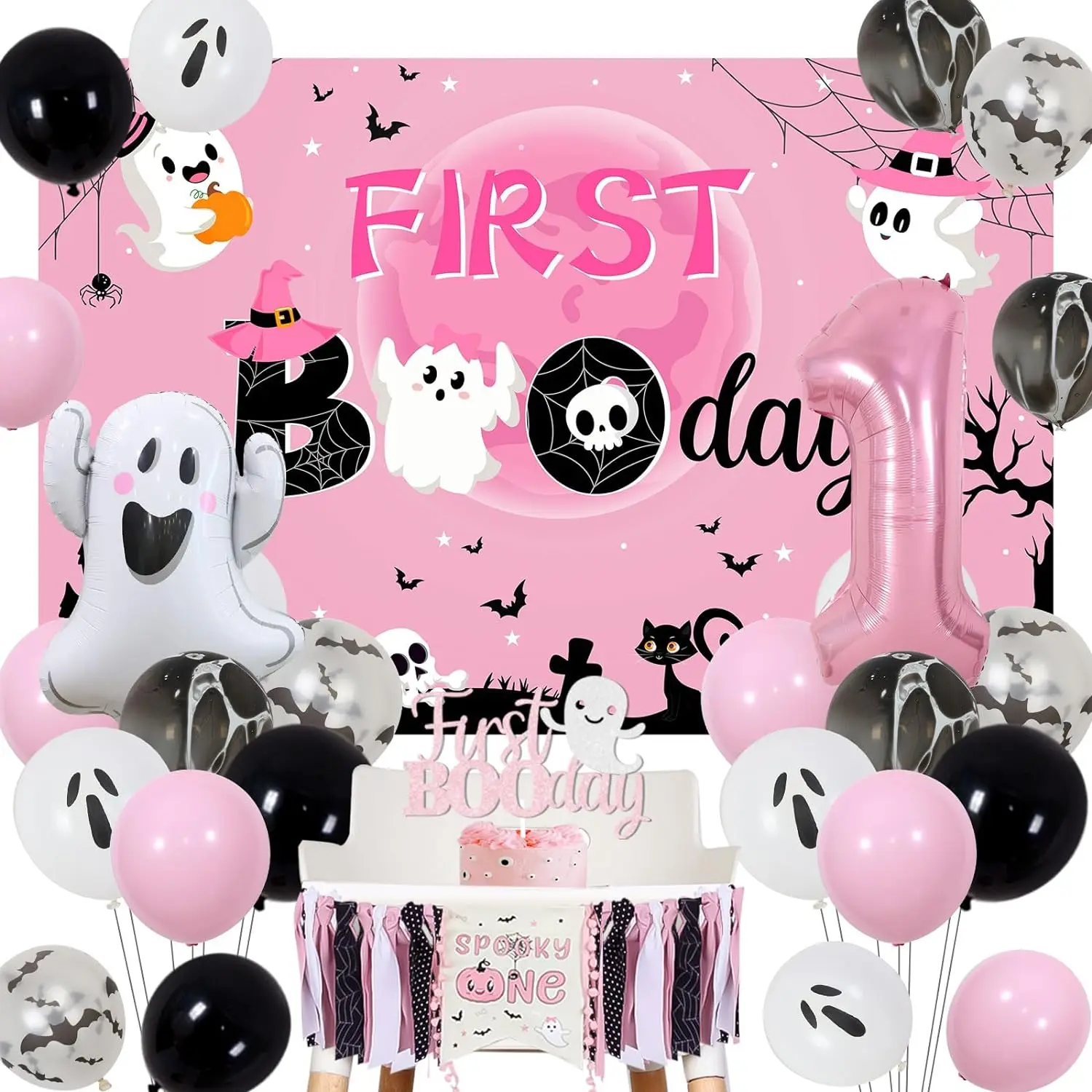 

Halloween 1st PartyDecor The First Boo Day Backdrop CakeTopper The Spooky One Girl's 1st Birthday Party for One Year Anniversary